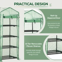 Outsunny 4 Tier Mini Greenhouse, Portable Compact Green House with Steel Frame, PE Cover, Roll-up Door, 70 x 50 x 160 cm, Green(m-18)