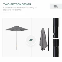 Outsunny 2m Garden Parasol Umbrella, Outdoor Sun Shade with 6 Sturdy Ribs for Balcony, Bench, Garden, Dark Grey(m-4)