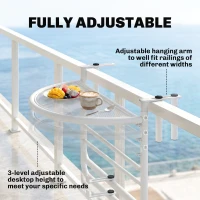 Outsunny Balkon hangtafel hangtafel in hoogte verstelbaar halfrond Ø30 cm terras metaal(m-4)