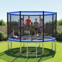 SPORTNOW Cama Elástica Exterior Ø366 cm Trampolín para Niños con Red de Seguridad Escalera y Acolchado de Muelles Azul(m-2)