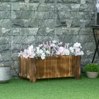 Outsunny Planter on Legs Flower Box dim. 70L x 35l x 30H cm Half-log Legs Slatted Pine Wood-look Body Carbonization-treated(m-2)