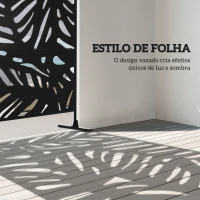 Outsunny Biombo de 3 Painéis 122x198 cm Biombo Separador de Ambientes com Suporte Design de Folhas Preto(m-4)