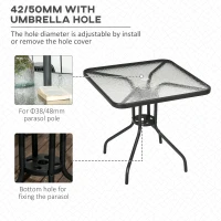 Outsunny Square Patio Table - Tempered Glass Top Bistro Table, Garden Dining Table, Outdoor Accent Coffee Table, 76 x 76cm, Steel Frame with Umbrella Hole(m-4)