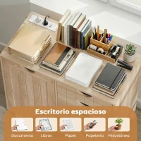 HOMCOM Mueble para Impresora con Estación de Carga y Ruedas 5 Cajones Puertos USB Estante Ajustable Natural(m-5)