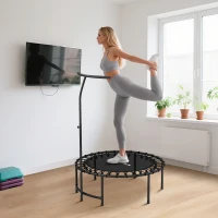 SPORTNOW Trampoline de Fitness avec Cordes Élastiques, Poignée Réglable 5 Positions, Capacité 100 kg, Acier, Ø102x132cm, Noir(m-8)