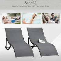 Outsunny Set of 2 S-shaped Foldable Lounge Chair Sun Lounger Reclining Outdoor Chair for Patio Beach Garden, Grey(m-4)