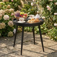 Outsunny 49.5 cm Round Garden Table, Small Outdoor Coffee Side Table with Plastic Tray-Style Top, Metal Legs, Black(m-9)