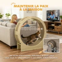 PawHut Roue de course pour chat d'intérieur tapis roulant avec frein coussins de grattage diamètre 91 cm naturel(m-8)