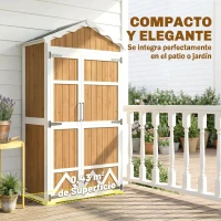 Outsunny Caseta de Jardín de Madera 105x55x179 cm Armario para Herramientas con 4 Estantes Techo de Metal Galvanizado Natural(m-8)