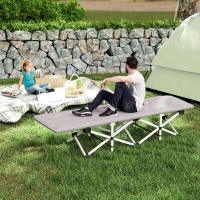 Outsunny Lit de camping pliable avec matelas transat chaise longue sac de rangement intégrée dim. 185L x 65l x 37H cm gris(m-10)