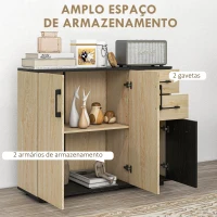 HOMCOM Aparador Estreito para Sala com 2 Portas, 2 Gavetas e Prateleira Ajustável 90x30x75,5 cm Natural e Preto(m-4)