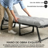 Outsunny Juego de 2 Cojines para Tumbonas 180x55 cm Cojines para Sillas de Jardín Gruesas UPF30+ con 4 Cintas Gris Claro(m-7)