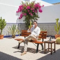 Outsunny Banc de jardin extérieur 2 places en aluminium et lattes de bois, dim. 120L x 57l x 70H cm(m-10)