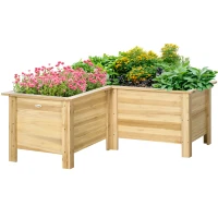 Outsunny Jardinera Elevada de Madera Macetero Exterior en Forma de L con Tela no Tejido Huerto Urbano 120x120x50 cm Natural(m-11)