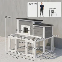 PawHut Conejera exterior de madera Jaula para conejos interior Tejado doble abatible impermeable 2 niveles con recinto Gris(m-3)