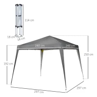 Outsunny Garden Canopy 3x3m Pop-up Folding Tent Steel Waterproof Polyester UV-Resistant with Carry Bag Gray(m-3)