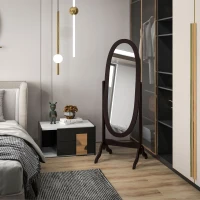 HOMCOM Miroir à pied ovale style shabby chic inclinaison réglable 48 x 46 x 147 cm mdf café(m-6)