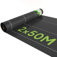 Outsunny Malla Antihierbas 2x50 m Malla Antimaleza Malla Geotextil contra Malas Hierbas y Malezas 100 g/m² para Jardín Negro(m-10)