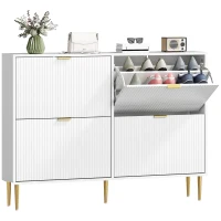 HOMCOM Zapatero Estrecho con 4 Puertas Acanaladas con Estantes Ajustables para 20 Pares de Zapatos 105x24x91,5 cm Blanco(m-10)