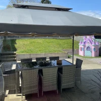 Outsunny 3 x 4m Aluminium Garden Gazebo, Marquee Canopy Shelter Pavilion Party Tent with Nets and Curtains for Garden and Deck, Grey(m-11)