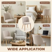 HOMCOM Set de 2 Scaune de Masă Moderne, Scaune de Bucătărie cu Tapițerie din In, Șezut Imbătut, Spătar Curbat, Picioare din Lemn de Cauciuc, Ușor de Asamblat, Alb Crem(m-8)