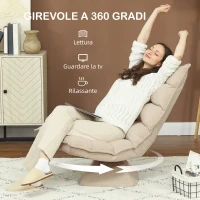 HOMCOM Poltrona Relax Girevole 360° con Schienale Regolabile in 5 Posizioni in Tessuto Effetto lino, Beige(m-5)