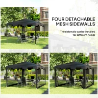 Outsunny 4 m x 3 m Gazebo Party Tent - Outdoor Canopy Garden Sun Shade with Mesh Sidewalls, Dark Grey(m-4)