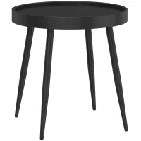 Outsunny 49.5 cm Round Garden Table, Small Outdoor Coffee Side Table with Plastic Tray-Style Top, Metal Legs, Black(m-1)