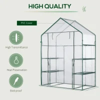 Outsunny Garden greenhouse 4 shelves steel PVC high-density 140 g/m² UV-resistant 142 x 73 x 195 cm transparent green(m-4)