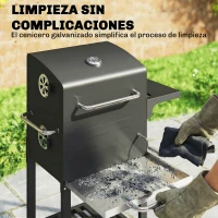 Outsunny Barbacoa de Carbón Portátil con Parrilla de Acero Inoxidable Estante Lateral Termómetro Bandeja y Ruedas Negro(m-8)
