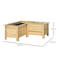 Outsunny Jardinera Elevada de Madera Macetero Exterior en Forma de L con Tela no Tejido Huerto Urbano 120x120x50 cm Natural(m-3)