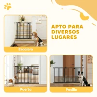 PawHut Barrera de Seguridad Extensible con Cierre Automático y Sistema de Doble Bloqueo Metal 74-147,5x76,2 cm Negro(m-8)