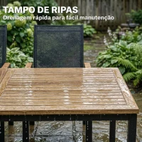 Outsunny Conjunto de Mesa e Cadeiras Jardim de 7 peças com Mesa com Tampo de Ripas Efeito Madeira 6 Cadeiras Preto(m-7)