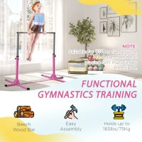 HOMCOM Height Adjustable Gymnastics Horizontal Bar For Kids Home Gym Training Children Junior Kip High Bar Fitness Pink(m-5)