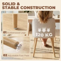 HOMCOM Set de 2 Scaune de Masă Moderne, Scaune de Bucătărie cu Tapițerie din In, Șezut Imbătut, Spătar Curbat, Picioare din Lemn de Cauciuc, Ușor de Asamblat, Alb Crem(m-7)