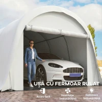Carport Outsunny 3,6 x 7,2 m Rezistent, Garaj Portabil cu Protecție Solară UPF50+, Cadru Galvanizat, Ușă Mare Rulantă pentru Mașini, Camioane, Bărci, Motociclete, Biciclete, Alb Crem(m-6)