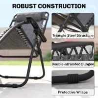 Outsunny 3pcs Folding Zero Gravity Chairs Sun Lounger Table Set w/ Cup Holders Reclining Garden Yard Pool, Light Grey(m-19)