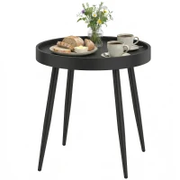 Outsunny 49.5 cm Round Garden Table, Small Outdoor Coffee Side Table with Plastic Tray-Style Top, Metal Legs, Black(m-11)