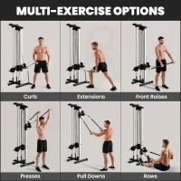 SPORTNOW Regulowana wieża siłowa 25-165 cm z podwójnymi wyciągami i adapterami 62 x 60 x 200 cm Czarny(m-4)