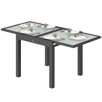 Outsunny Table Extensible de Jardin Grande Taille dim. dépliées 160 x 80 x 75 cm Aluminium Plateau Verre trempé transparent