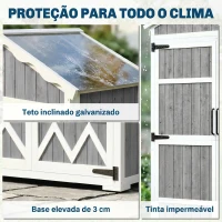 Outsunny Armário de Jardim de Madeira 105x55x179 cm Abrigo de Exterior com Portas 4 Prateleiras Extraíveis Teto Metal Galvanizado Cinza(m-6)