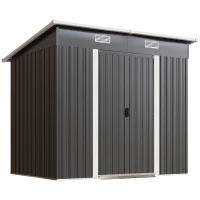 Outsunny 7 x 4ft Outdoor Storage Shed with Foundation Kit, Lean to Metal Garden Shed for Log, Rubbish Bin, Tool, Lawnmower, Bike, Patio and Lawn Use, Black(m-1)