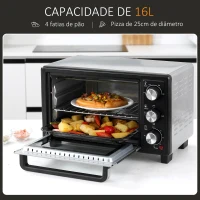 HOMCOM Mini Forno 16L 1400W com 3 Modos de Aquecimento Temperatura até 230°C Temporizador 60 Minutos 44x32x28,1 cm Prata(m-7)