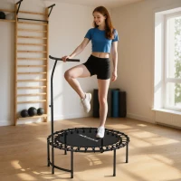 SPORTNOW Trampoline de Fitness avec Cordes Élastiques, Poignée Réglable 5 Positions, Capacité 100 kg, Acier, Ø102x132cm, Noir(m-2)