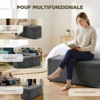 HOMCOM Cassapanca 142L Pouf Contenitore, Seduta Ampia Imbottita, in Lino, Capacità 200 kg, Grigio Scuro(m-7)