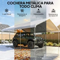 Outsunny Carpa Garaje Portátil 5x6 m con Estructura de Acero Galvanizado Impermeable Anti-UV Cobertizo para Herramientas Crema(m-4)