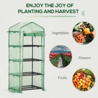 Outsunny 4 Tier Mini Greenhouse, Portable Compact Green House with Steel Frame, PE Cover, Roll-up Door, 70 x 50 x 160 cm, Green(m-19)