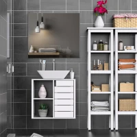 Kleankin Móvel para Lavatório Pousar Suspenso com 2 Prateleiras Abertas e Armário com Prateleira Ajustável 60x30x54 cm Branco(m-9)