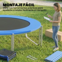 SPORTNOW Cama Elástica Exterior Ø366 cm Trampolín para Niños con Red de Seguridad Escalera y Acolchado de Muelles Azul(m-8)