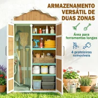 Outsunny Armário de Jardim de Madeira 105x55x179 cm Abrigo de Exterior com Portas 4 Prateleiras Extraíveis Teto Metal Galvanizado Madeira(m-4)